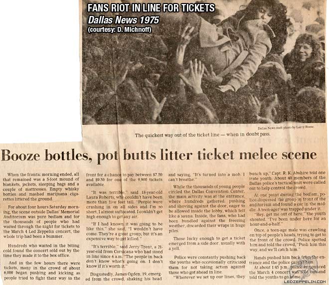 Dallas 1975 (fans riot for tickets)