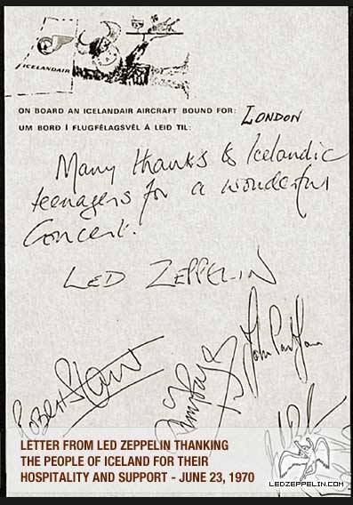 Led Zep Iceland letter 6-23-70