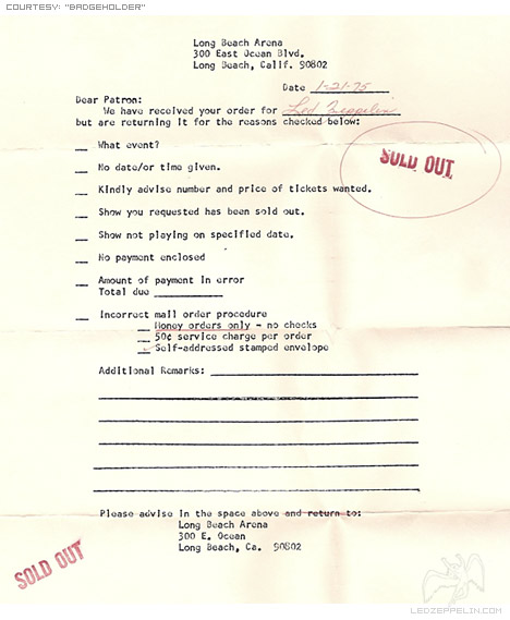 Long Beach 1975 'Sold Out'