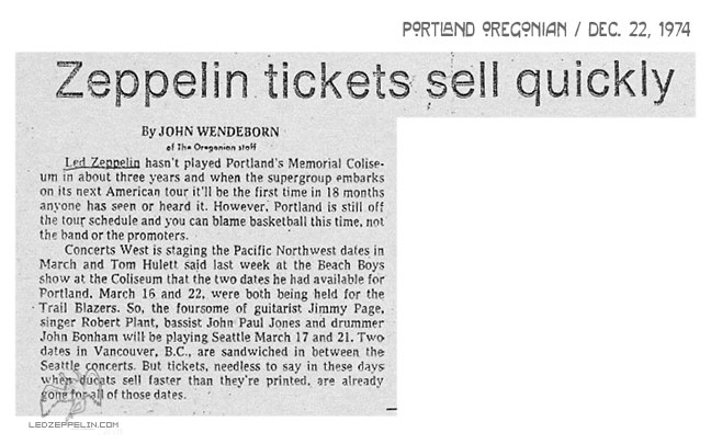 Seattle/Vancouver 1975 press