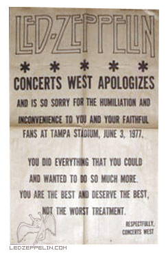 Tampa 1977 - Concerts West statement