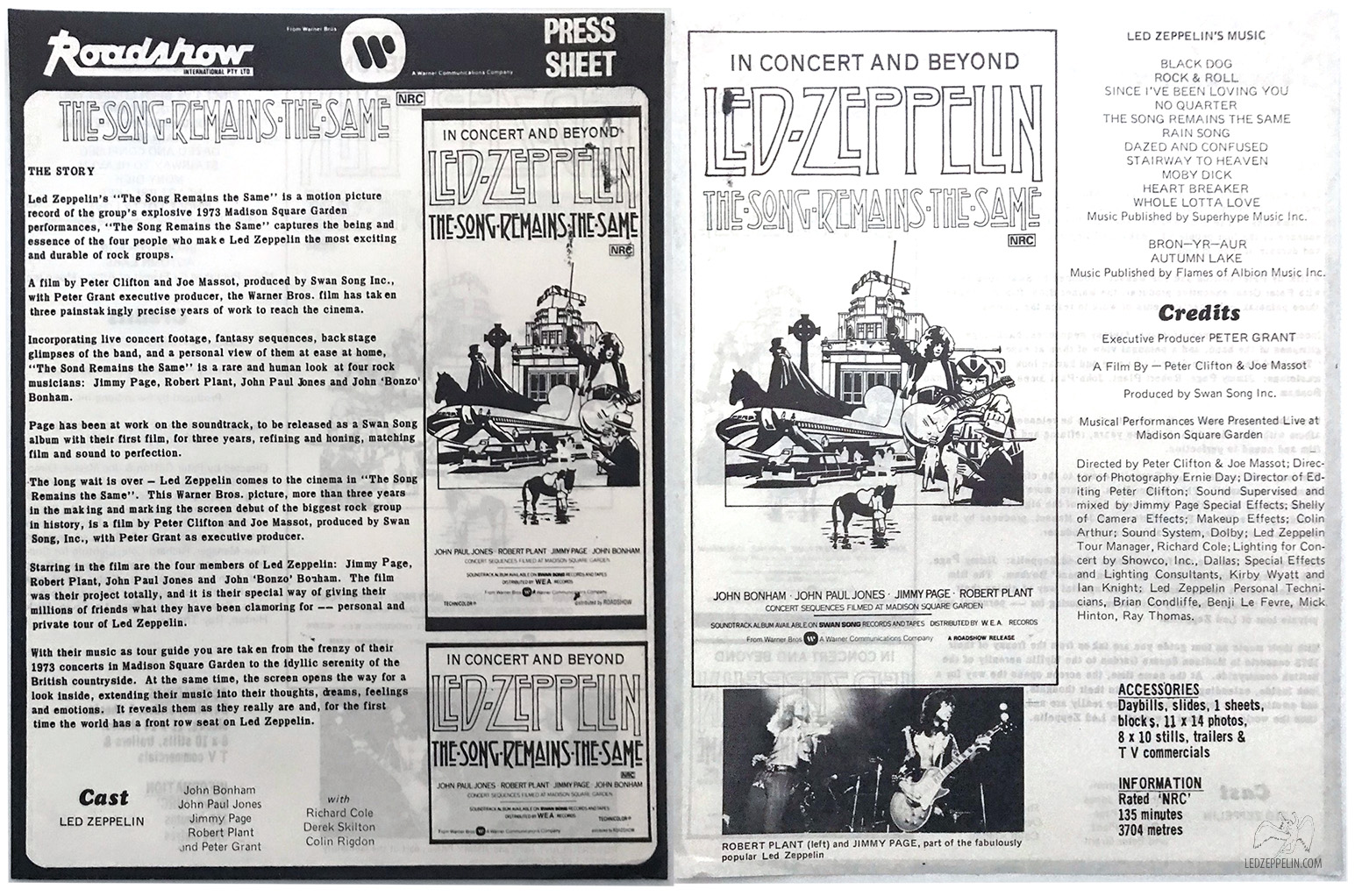 The Song Remains the Same - Australian Press Sheet 