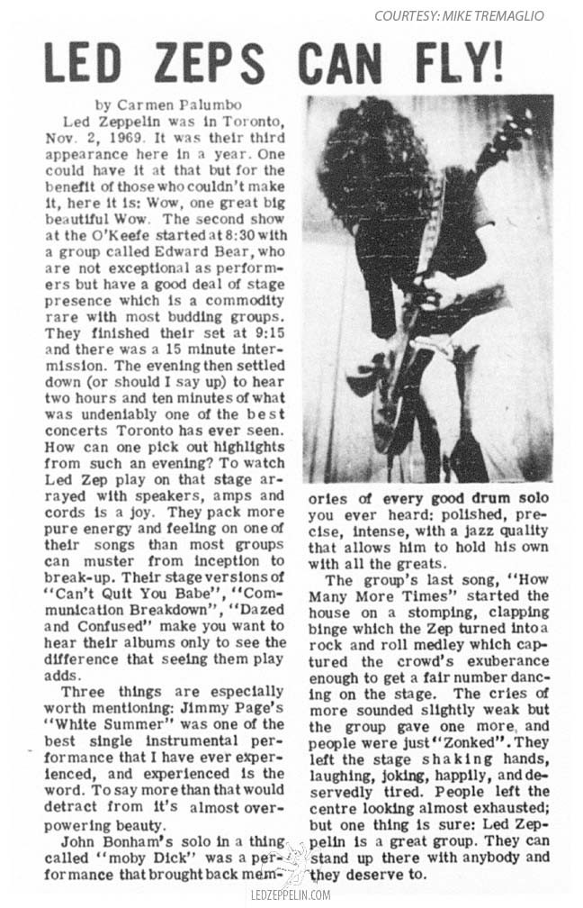 Toronto 11/2/69 O'Keefe Centre Review (Led Zeps Can Fly!)