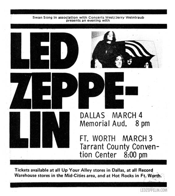 Fort Worth / Dallas 1975 Concert Advertisement