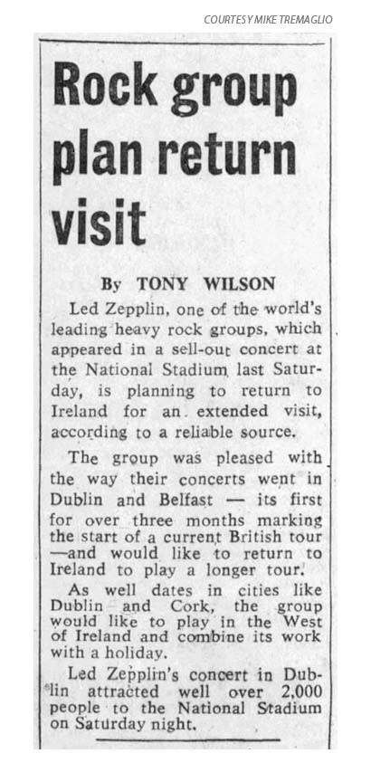 Dublin 1971 - 'Rock Group Plan Return Visit'