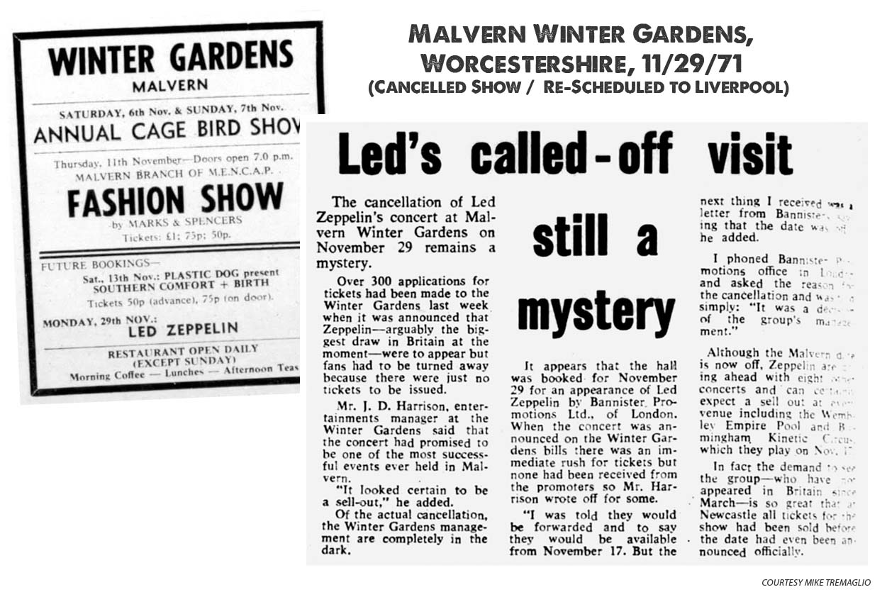 Malvern Winter Gardens, Worcestershire, 11/29/71 (Cancelled date)