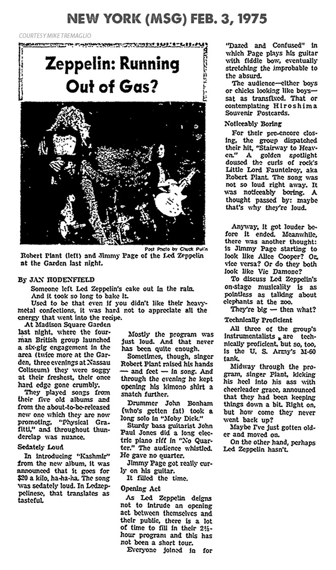 New York (MSG) 2-3-75 Review