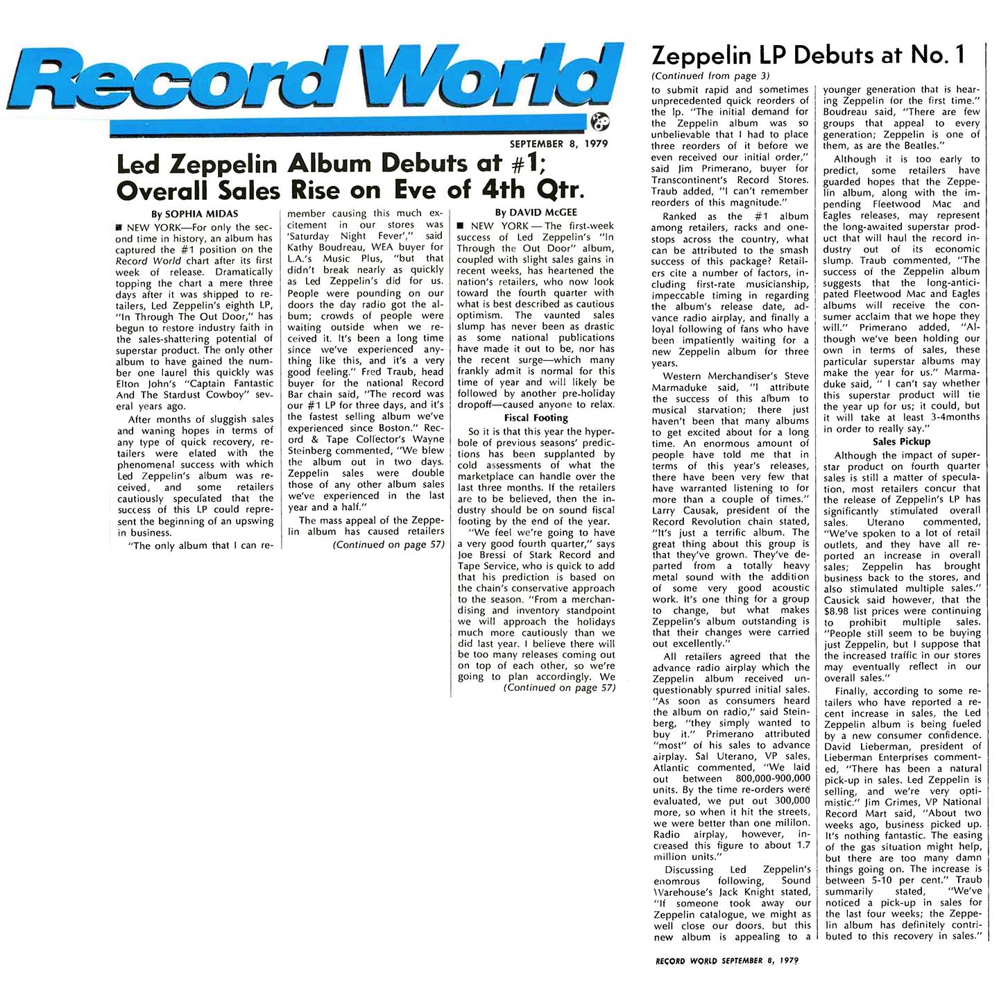 In Through the Out Door Debuts At #1 (Sept. 1979) Record World