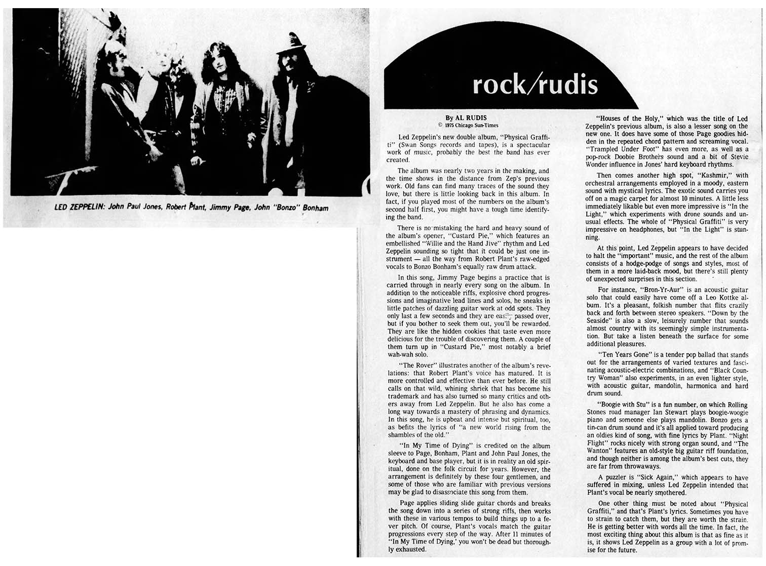 Physical Graffiti Review (Chicago Sun-Times March 1975)