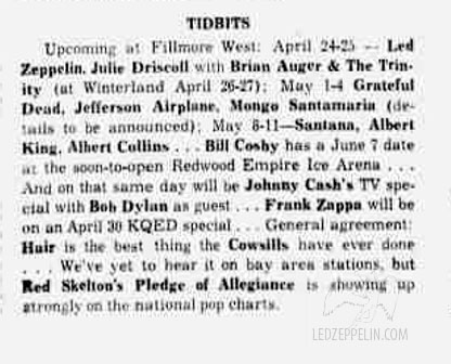 San Francisco April 1969 (Fillmore West / Winterland Ad)